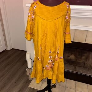 Free People Mustard Floral Long Sleeve Dress